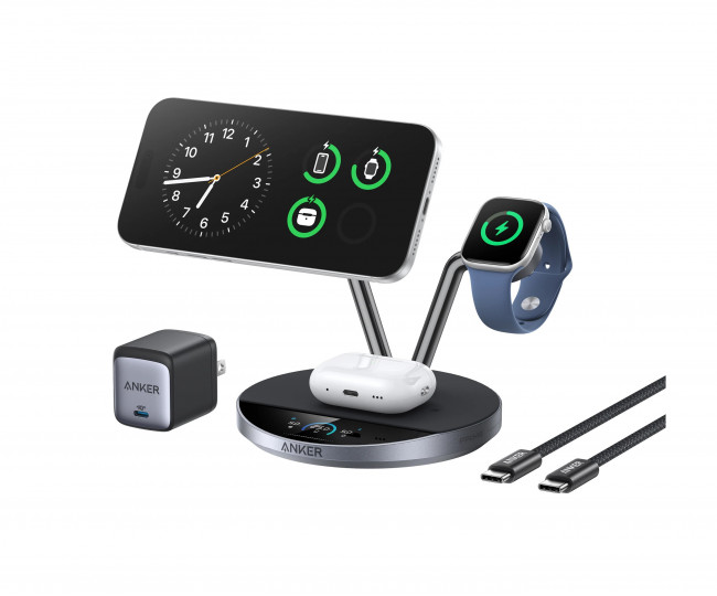 Бездротова зарядна станція Anker Prime (3-в-1, MagGo, AirCool, док-стійка)